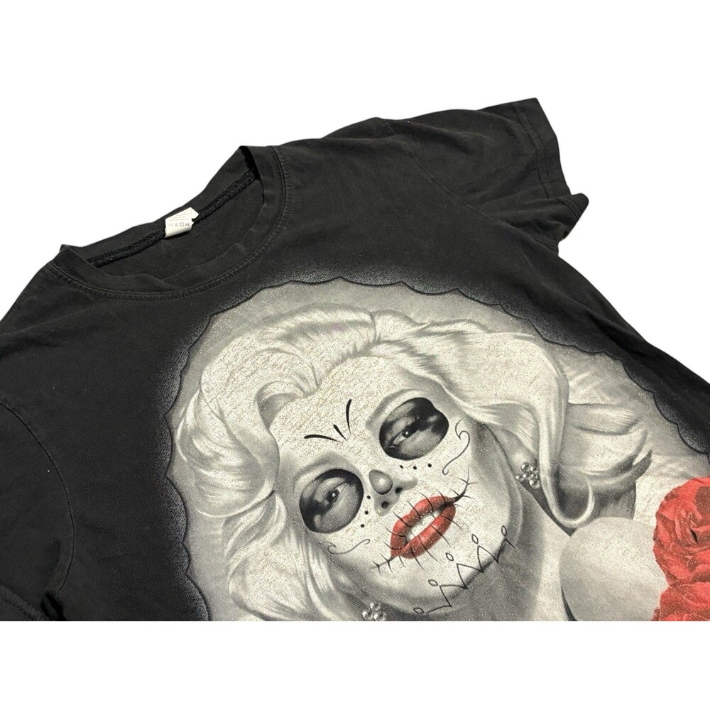 VTG Gothic Skull Rose Marilyn Tattoo Shirt Y2K Punk Tee Kids L Tultex